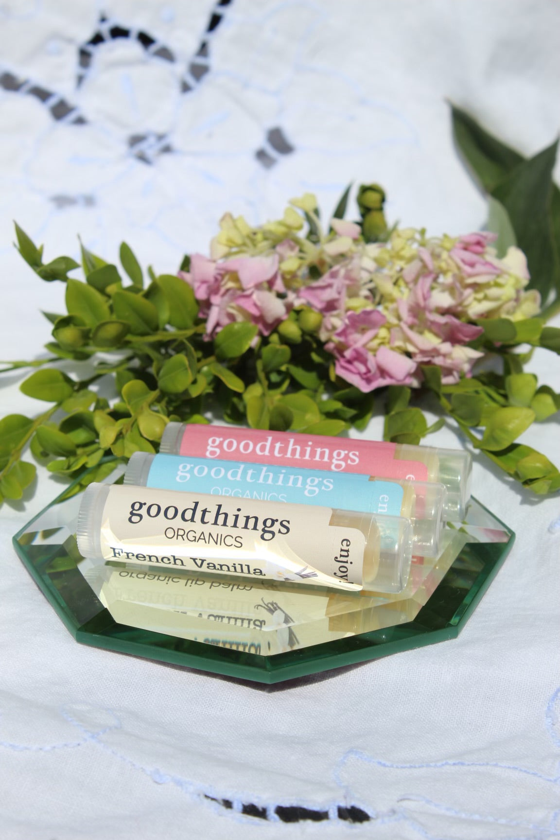 Organic lip balm set- Cherry, Mint and Vanilla